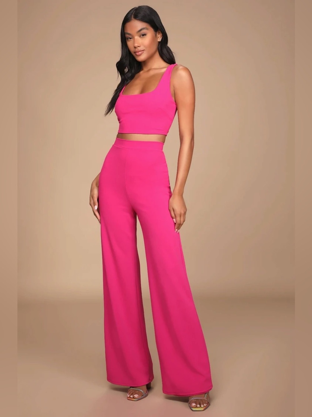 Lulus Only Tonight Hot Pink Two-Piece Wide-Leg Jumpsuit NWT SMALL